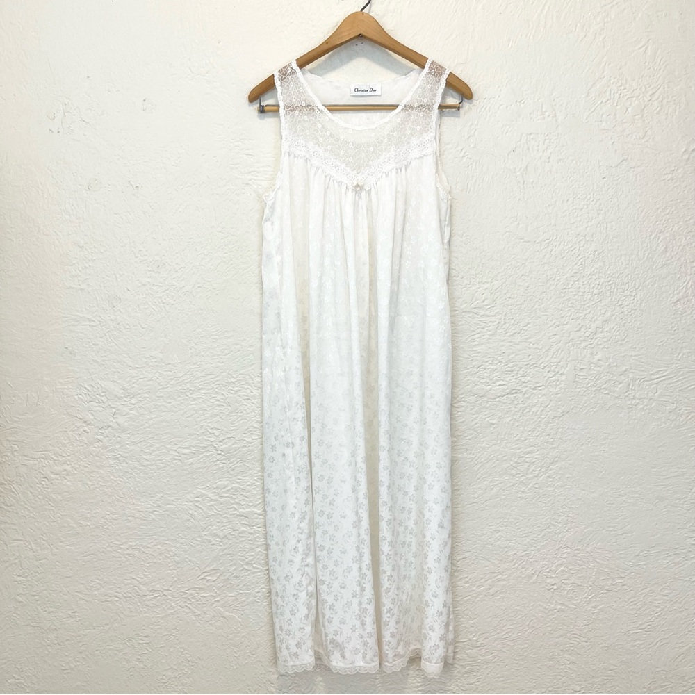 Vintage Christian Dior Slip Dress Nightgown White Satin Floral Lace Coquette M - Picture 6 of 10
